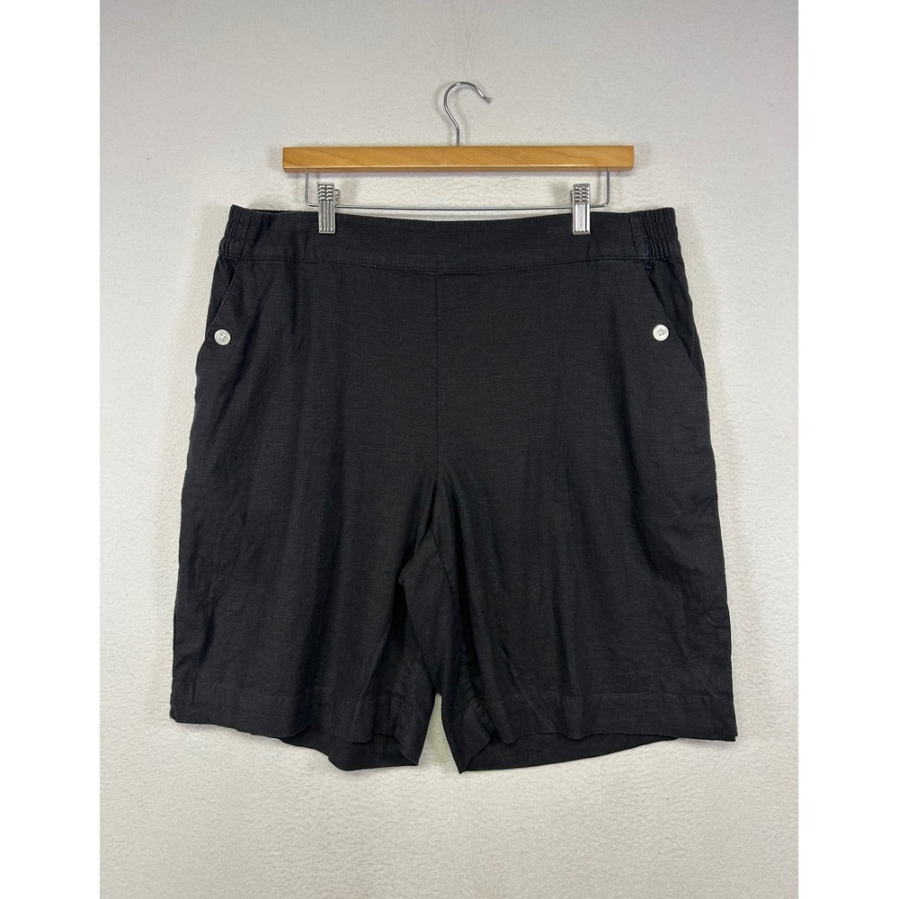 Coastal Grandma Croft & Barrow Women L Black Linen Blend Button Pocket Shorts
